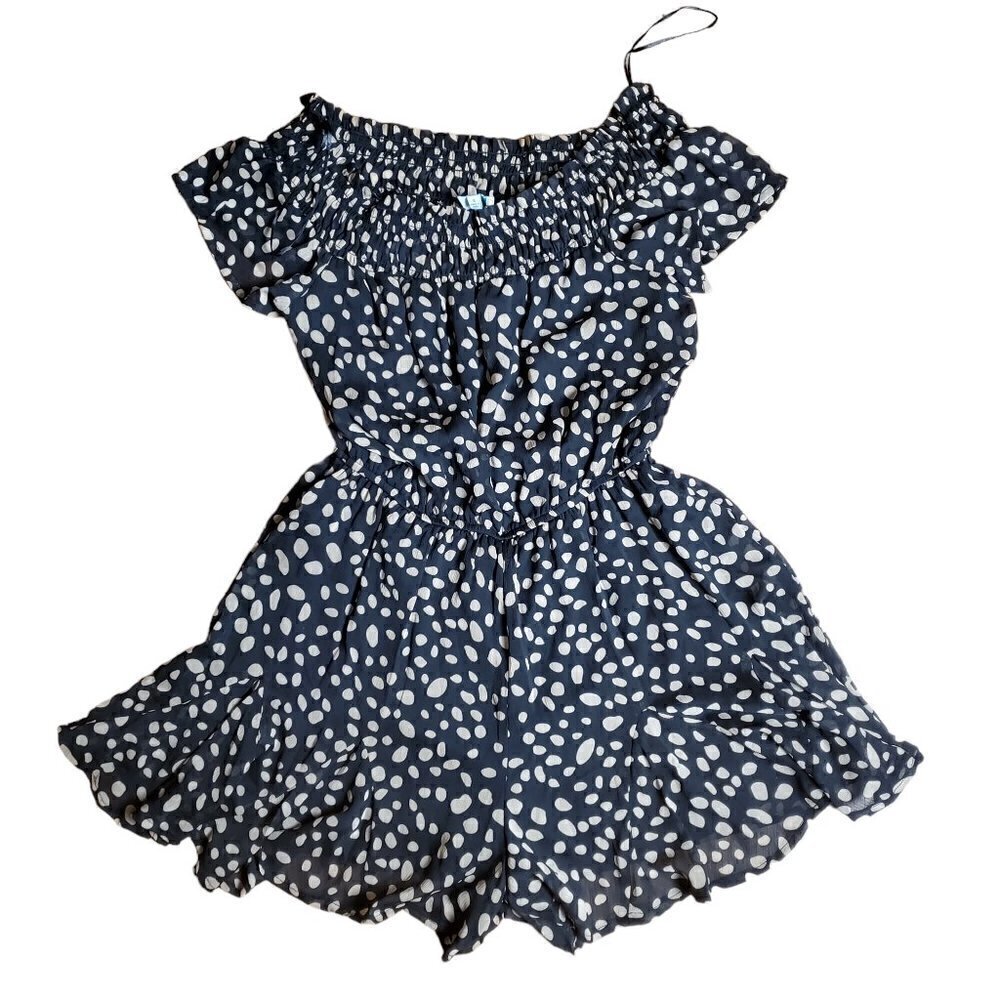 Francesca's Romper Womens Black Dots Off The Shoulder Short Sleeve Size S NWT